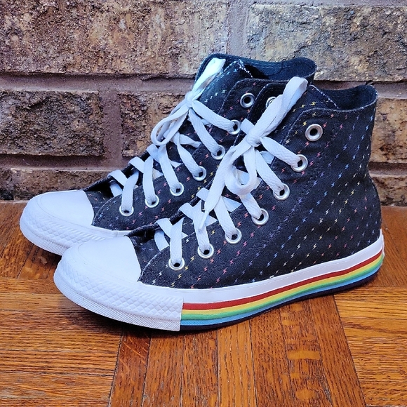 Converse Limited Edition Rainbow Sole Black High-Top Sneakers Mens 4 Women 6